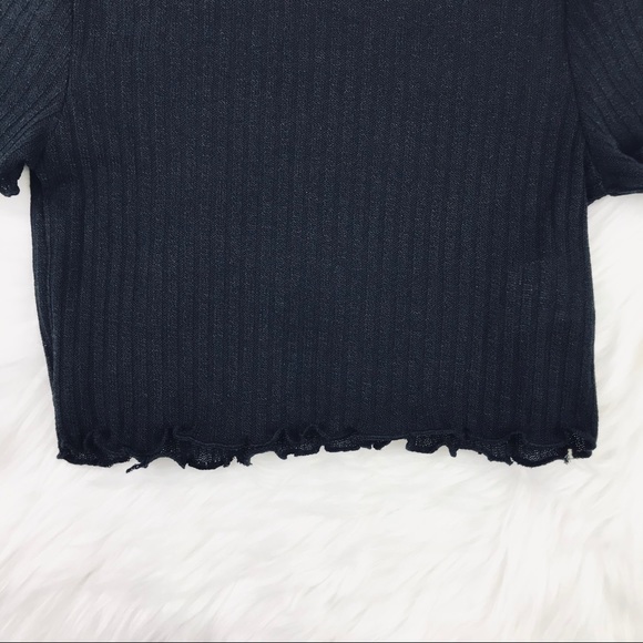 Little Girls Black Rib-Knit Short Sleeve Top 7Y - Picture 3 of 7